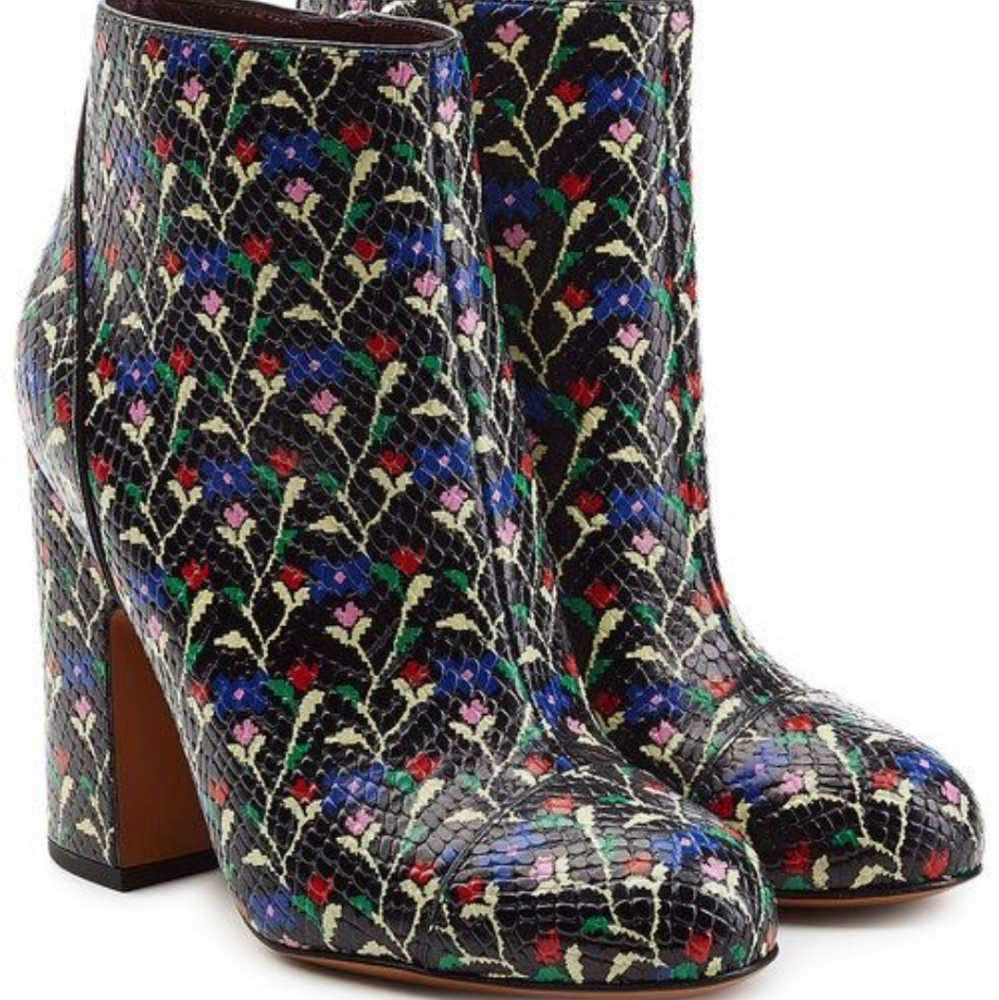 MARC JACOBS Black Floral Ankle Boots